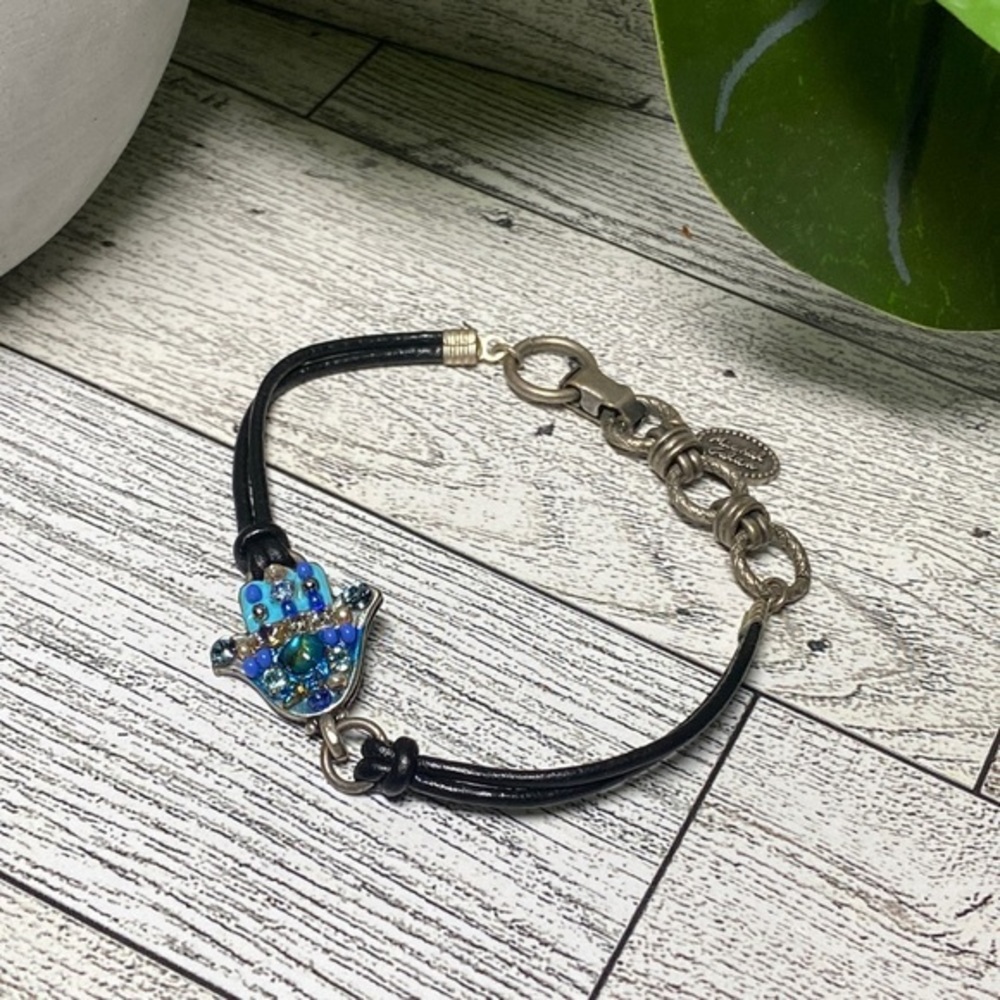 Michal Golan multi blue beaded Hamsa bracelet